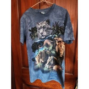 Quail Hollow Wildlife Shirt Size Small Tye Dyed Jungle Animals Tee Blue